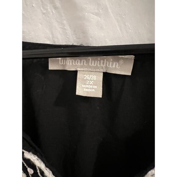 Woman Within Black White Floral Embroidered Sequined Peasant Top Sz 2x - Picture 3 of 6